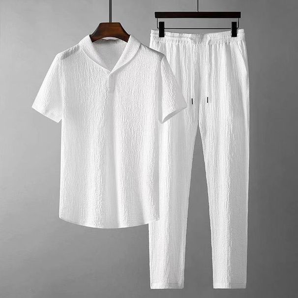 Men's Clothing White Casual Sports Suit For Men In Summer With Lapel, Fashionable, Light Luxury, Pleated Two-piece Suit, Thin And Handsome, Trendy_ipsvogv.com