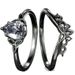 Sanjieins Inlaid Water Drop Zircon Gun Black Plated Women's Flower Pair Ring New_ipsvogv.com