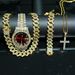 Women’s Jewelry Set Fashion Fashion All Match Cross Necklace 15MM Diamond Cuban Chain Necklace Bracelet Men's Watch Set Gift Box_ipsvogv.com