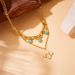 Fashion niche design Metal retro double layer wear gold-plated stainless steel turquoise four-leaf clover pendant necklace_ipsvogv.com