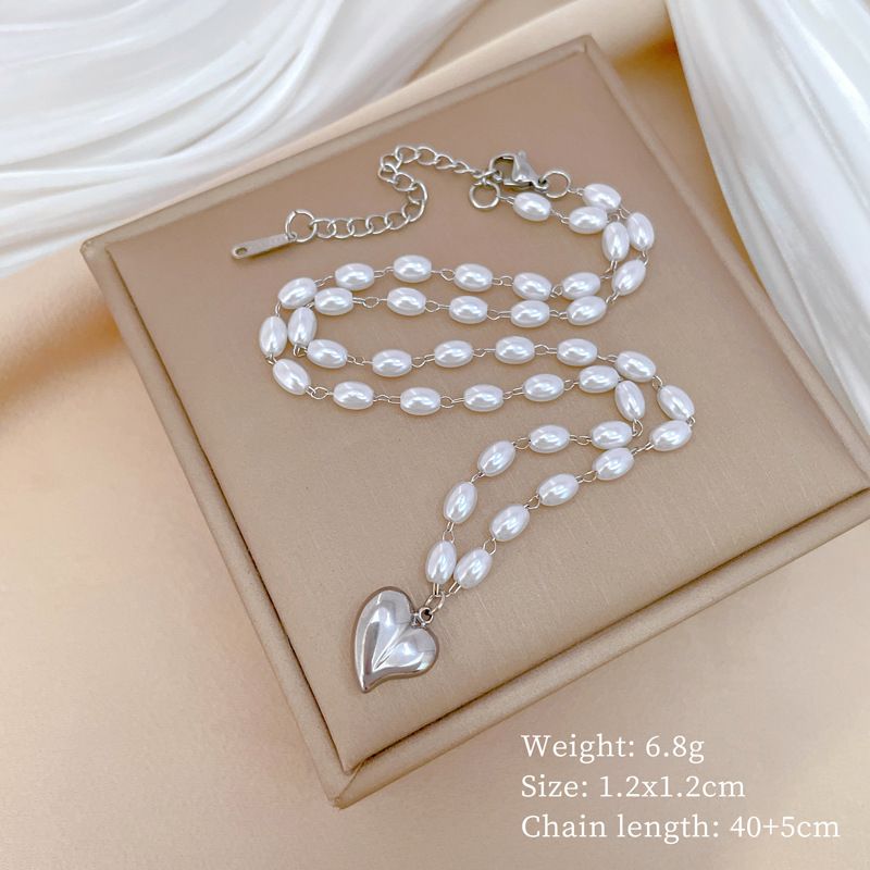 Body 【 All Titanium Steel 】 Pearl Love Personality Extremely Simple Wind Stove Real Gold Necklace Female Ins Internet 【 】_ipsvogv.com