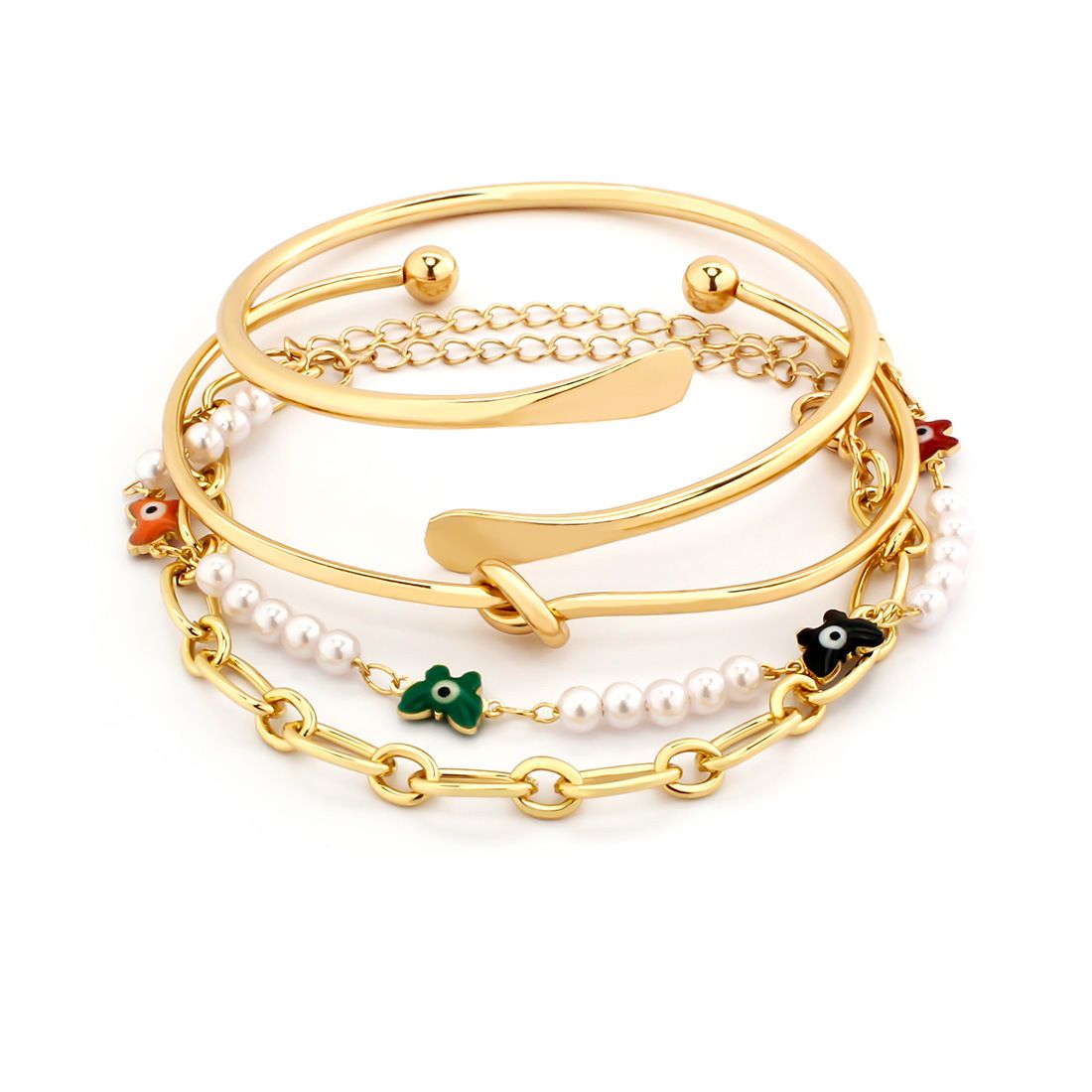 Personality Spiral Fried Dough Twists Metal Simple Rhinestone Versatile Chain Bracelet Women Set_ipsvogv.com