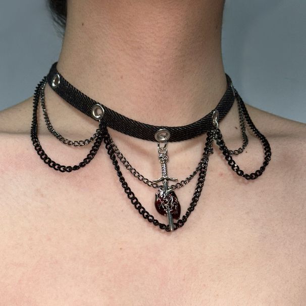 Dark Gothic Punk Hot Girl Choker Leather Collar For Women Y2K Sweet Cool Collarbone Chain Accessories_ipsvogv.com