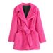 Women's Clothing suit collar mid length waist belt style fur jacket top _ipsvogv.com