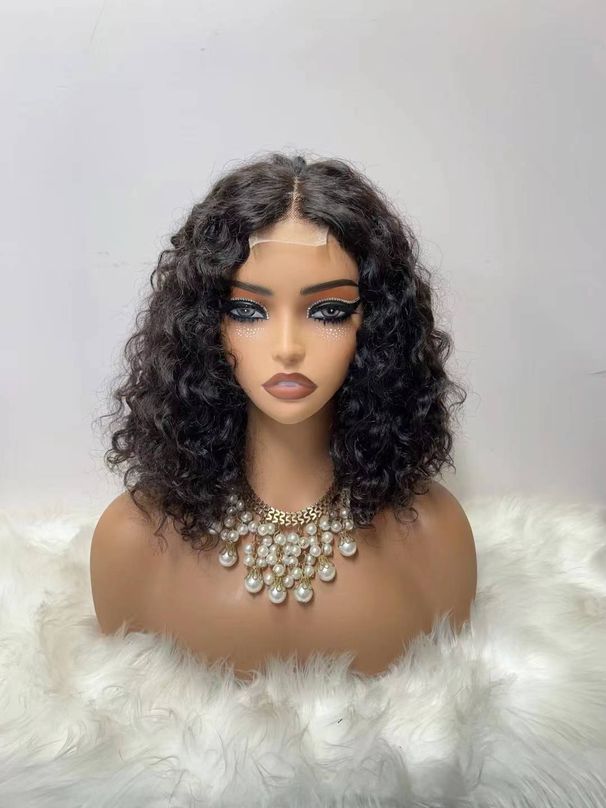 12A Short Bob Wig Jerry Curly 2X6 Human Hair Wigs DeepWave Frontal Wig Remy Hair Jerry Curly Bob Lace Front Wig Transparent Wigs_ipsvogv.com