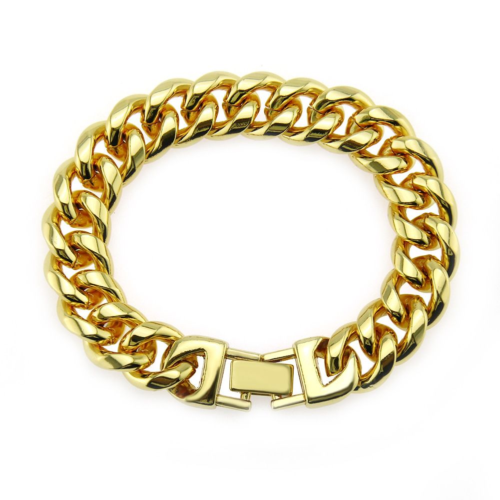Hip Hop Rapper Domineering Cuban Gold Jewelry Exaggerated Chain Bracelet_ipsvogv.com