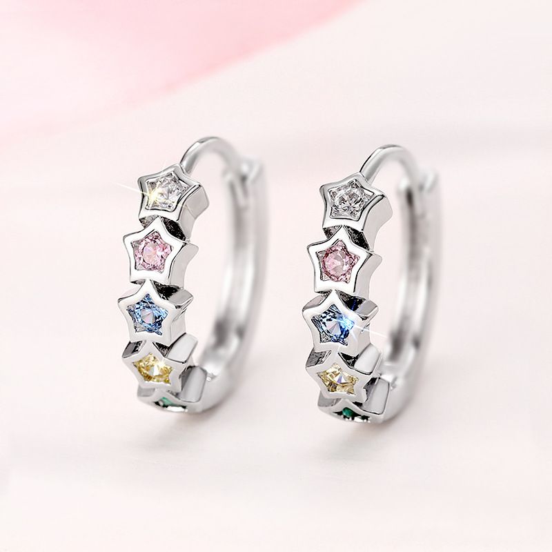 Cao Shi Sweet Color Zircon Fashion Delicate Star Design Earrings_ipsvogv.com