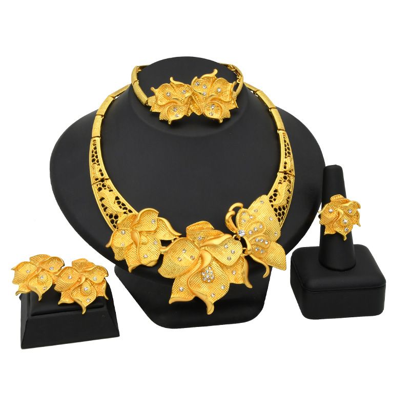 Gold-plated wedding jewelry set Women's necklace Ring Earrings bracelet_ipsvogv.com