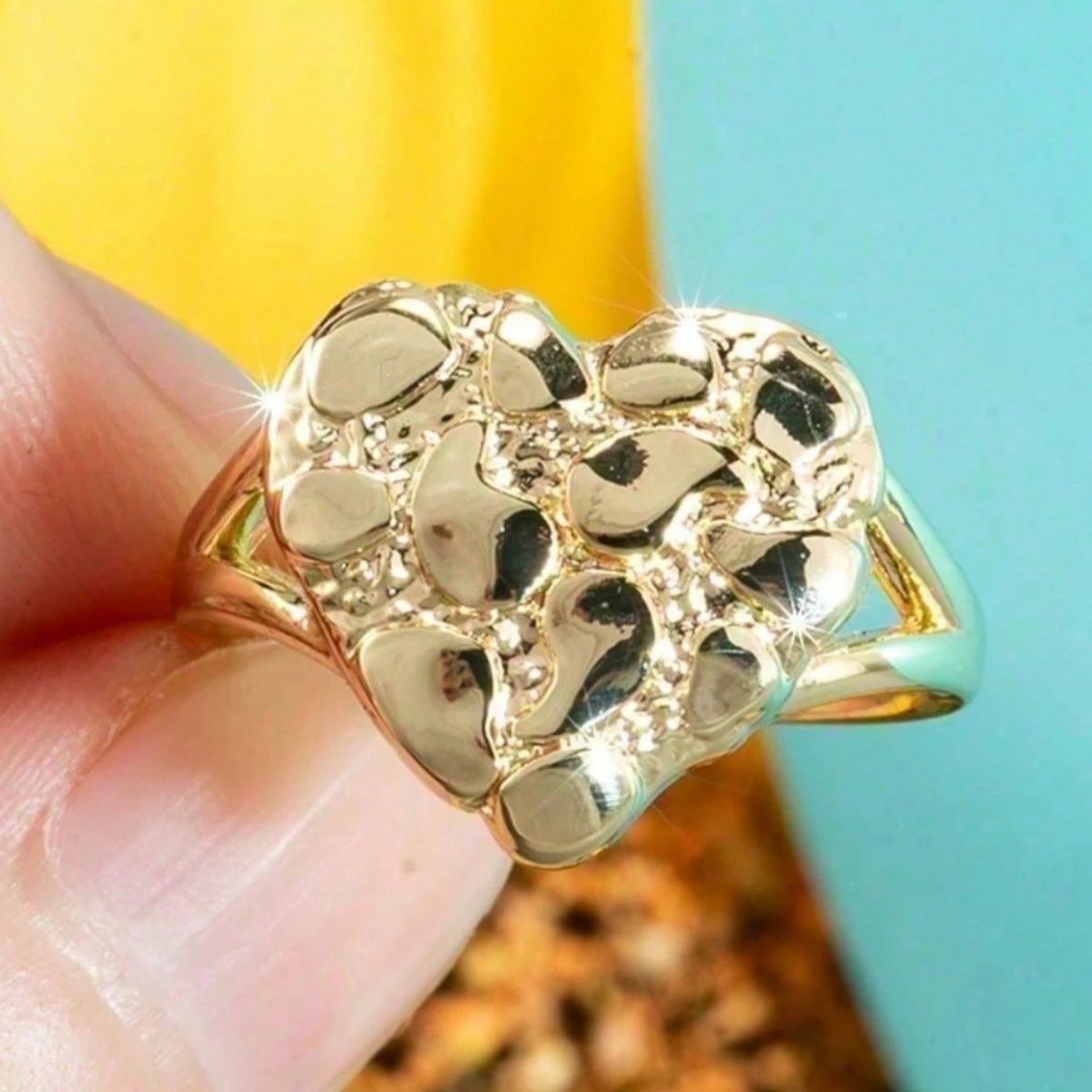 Sanjie Ins Simple Fashionable Women's Alloy Jewelry Gold Plated Love Handpiece Surface Concave And Convex Ring_ipsvogv.com
