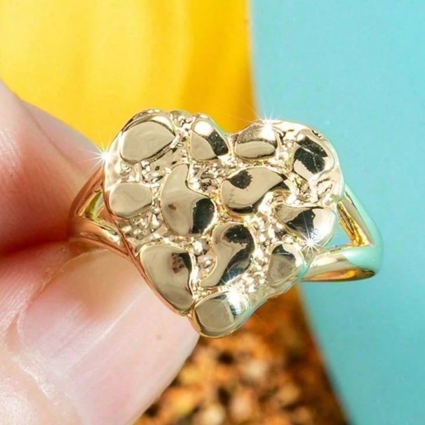 Sanjie Ins Simple Fashionable Women's Alloy Jewelry Gold Plated Love Handpiece Surface Concave And Convex Ring_ipsvogv.com