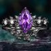 Sanjie Leaf Flower Amethyst Female Ins Fashion Temperament Gun Black Light Luxury Women's Diamond Ring_ipsvogv.com