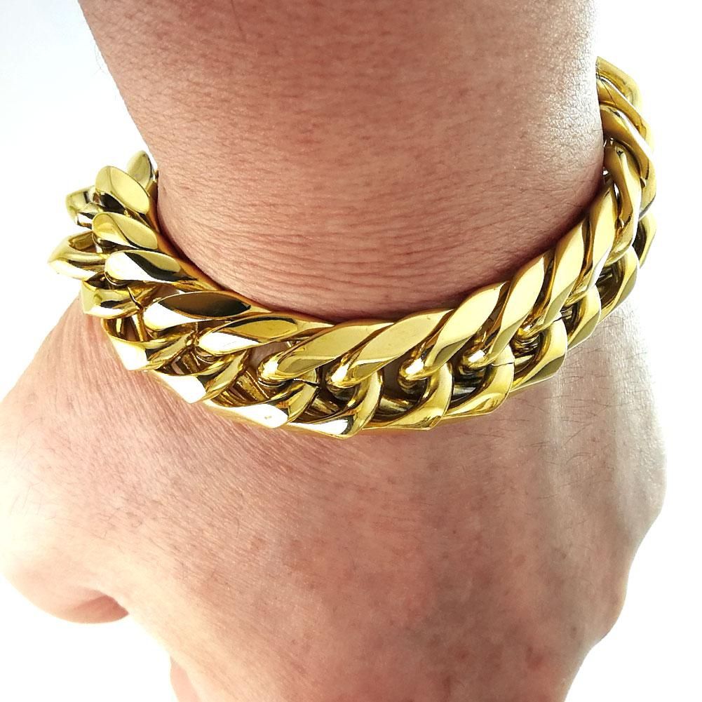 Heavy Men's Bracelet All Polished 316L Stainless Steel Vacuum Plating Width 19~28cm Length_ipsvogv.com