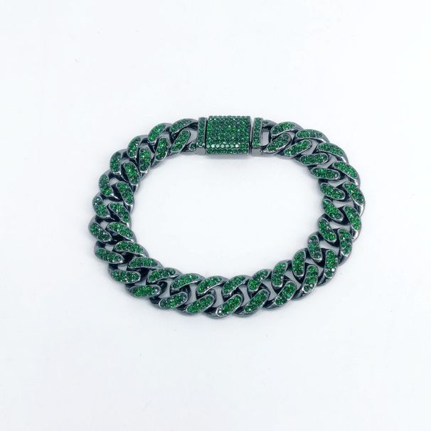 Unisex 12mm Round Emerald Diamond Flip Head Men's Alloy Necklace Rap Hip Hop Cuban Chain_ipsvogv.com