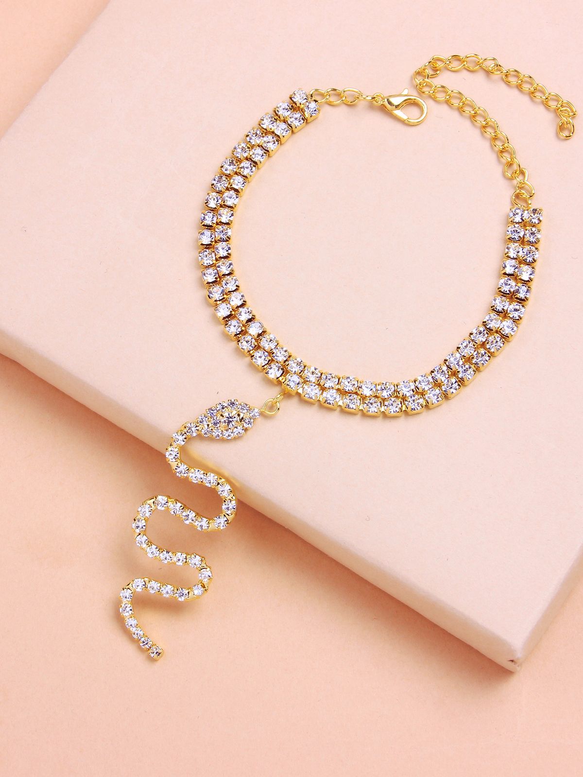 fashion full diamond double-layer Anklet creative zodiac snake pendant foot decoration beach rhinestone Anklet Anklet_ipsvogv.com