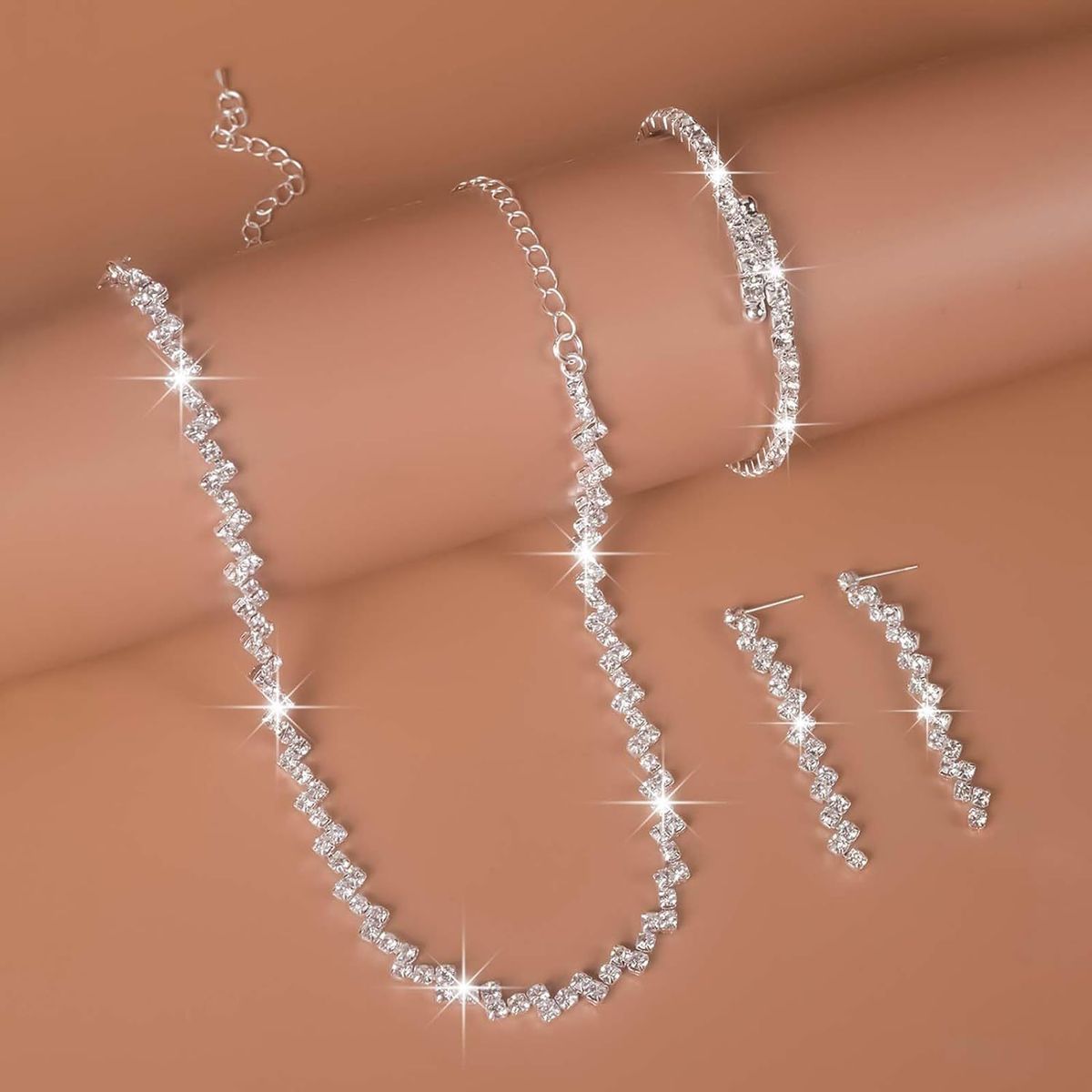 Three Piece Jewelry Set Of Wave Flowing Water Necklace Dress Accessories For Women All Match Dress Accessories_ipsvogv.com