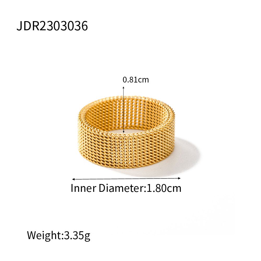 simple retro gold stainless steel 8mm wide mesh ring titanium steel non-fading personality versatile ring_ipsvogv.com