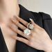 Korean Open Pearl White Three-dimensional Flower Versatile Transparent Rhinestone Rin, Ins Style Niche Index Finer_ipsvogv.com