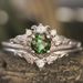 Flower Silver Inlaid With Green Zircon Tree Branch Crown Pair Ring Female Jewelry_ipsvogv.com