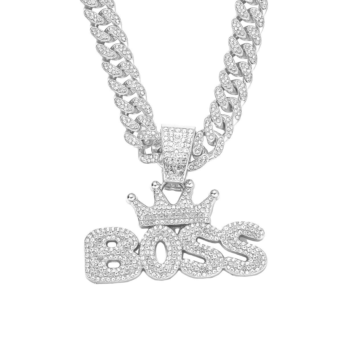 Hip Hop Exaggerated Crown Letter Pendant Cuban Nightclub Personalized Bounce Men's Necklace Accessories_ipsvogv.com