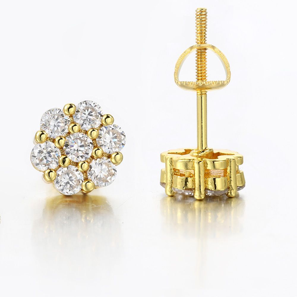 Men’s Jewelry Set Fashion New 7mm Flower Thread Earrings For Women Micro Inlaid Zircon Gold Plated Earrings E Popular Hip Hop Earrings_ipsvogv.com