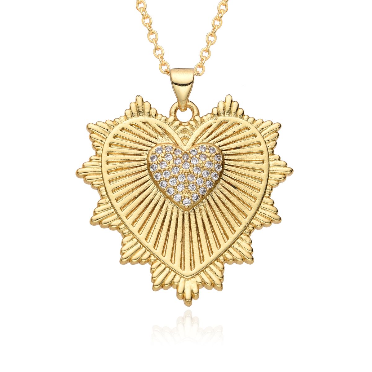 Sweet Copper Plated Gold Ladies Lovely Love Heart Love Pendant Necklace Full Of Diamonds New Zircon Colored Diamonds_ipsvogv.com