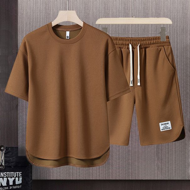 Men's Clothing Summer fashion brand new short sleeved T suit men's loose large size shorts set advanced handsome waffle two piece suit_ipsvogv.com