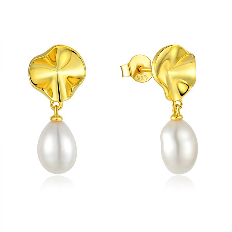 Pearl earrings earrings sterling silver plated with 14k gold Baroque earrings for women jewelry silver jewelry_ipsvogv.com