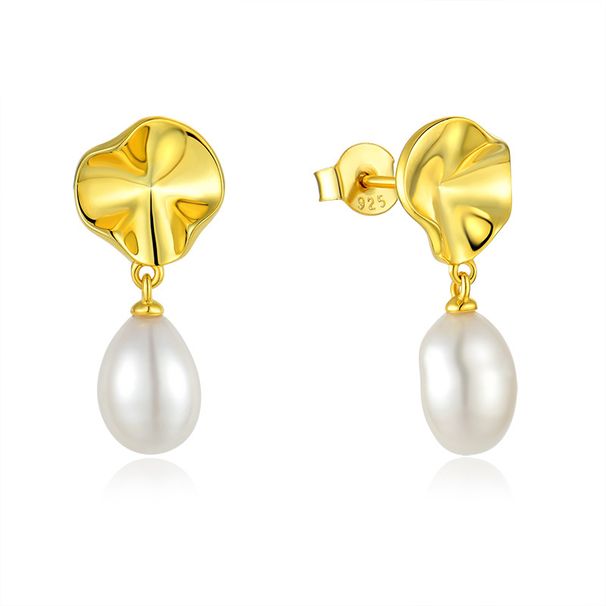 Pearl earrings earrings sterling silver plated with 14k gold Baroque earrings for women jewelry silver jewelry_ipsvogv.com