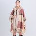 loose plaid plus velvet thick fur collar knitted shawl cape women's woolen shawl coat_ipsvogv.com