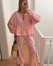Women's Clothing casual fashion lace round neck lantern sleeve shirt high waist pants suit_ipsvogv.com