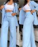 Women's Elegant Solid Color Slit Lapel Suit with Pockets Straight Leg Pants Two Piece Suit (No Vest)_ipsvogv.com