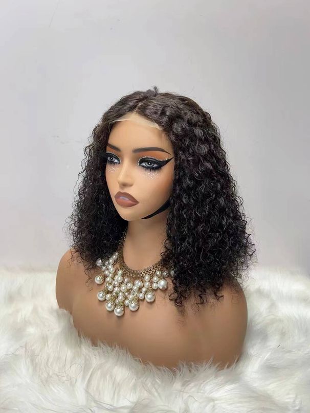 Short Kinky Curly 4x4 Bob Human Hair Wig Pre Plucked Lace 16in Curly Human Hair Bob Wigs For Women_ipsvogv.com