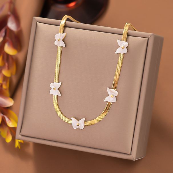 Stainless Steel Fashion Niche Set White Shell Butterfly Clover Daisy Necklace For Women_ipsvogv.com