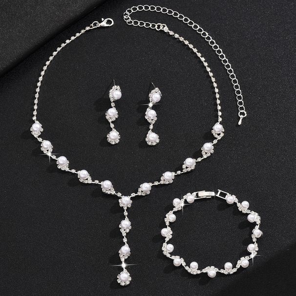 Claw Chain Full Diamond Three Piece Set Necklace Earrings Bracelet Dinner Dress Jewelry Accessories_ipsvogv.com