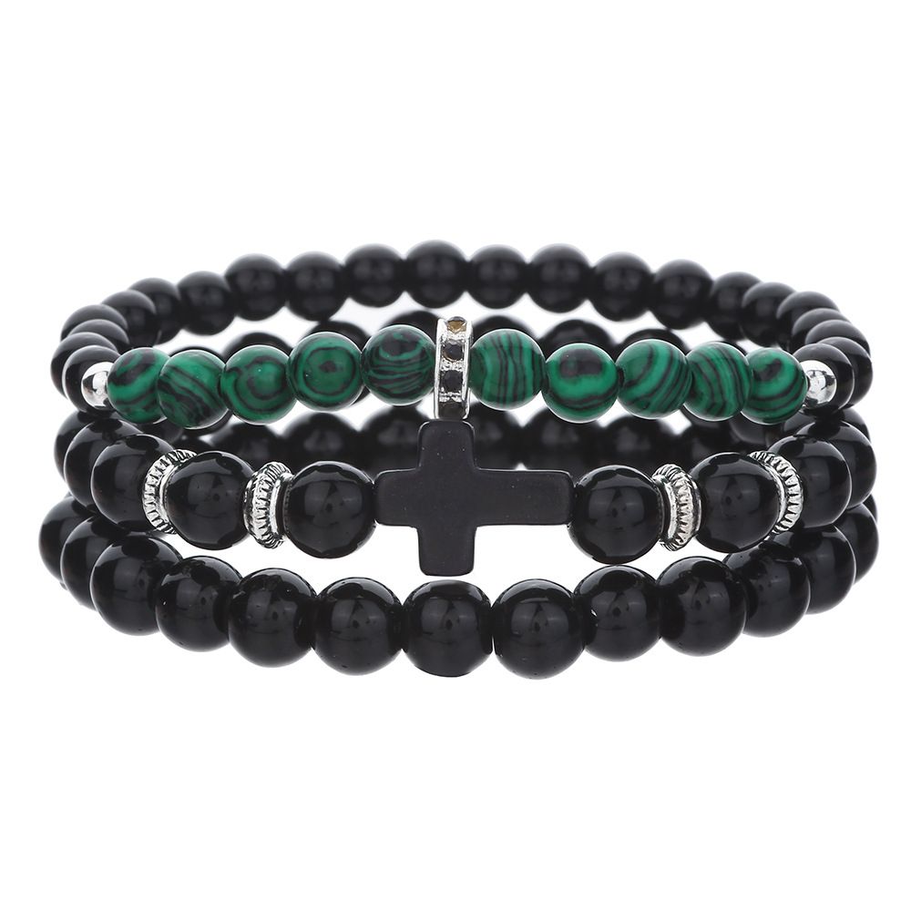 Hot Selling Accessories Black Cross Elastic Buddhist Beads Bracelet Set Peacock Pattern Beads Bracelet Hand Jewelry Combination_ipsvogv.com