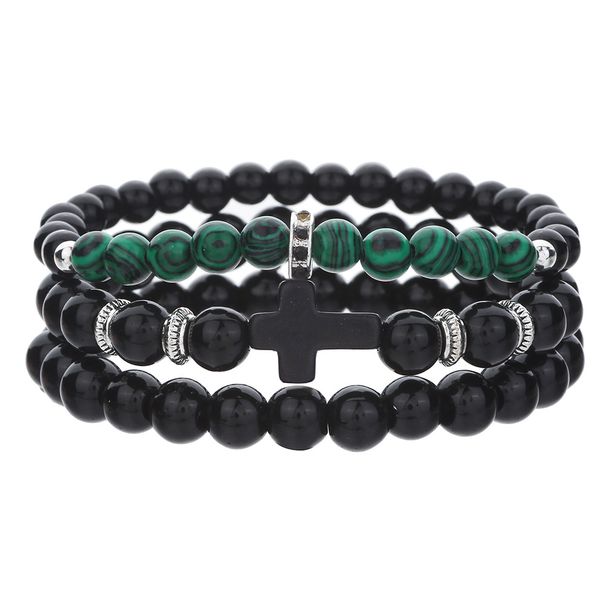 Hot Selling Accessories Black Cross Elastic Buddhist Beads Bracelet Set Peacock Pattern Beads Bracelet Hand Jewelry Combination_ipsvogv.com