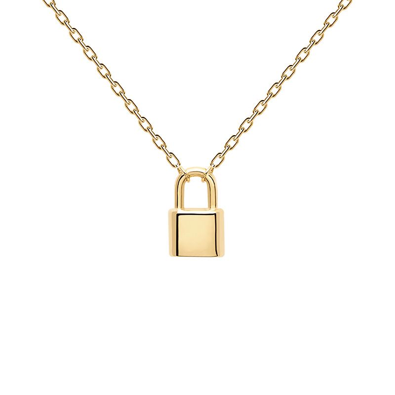 Women's Jewelry K Gold Plated Small Lock Pendant Necklace Light Luxury Design High End Sense All Match Couple Clavicle Chain_ipsvogv.com