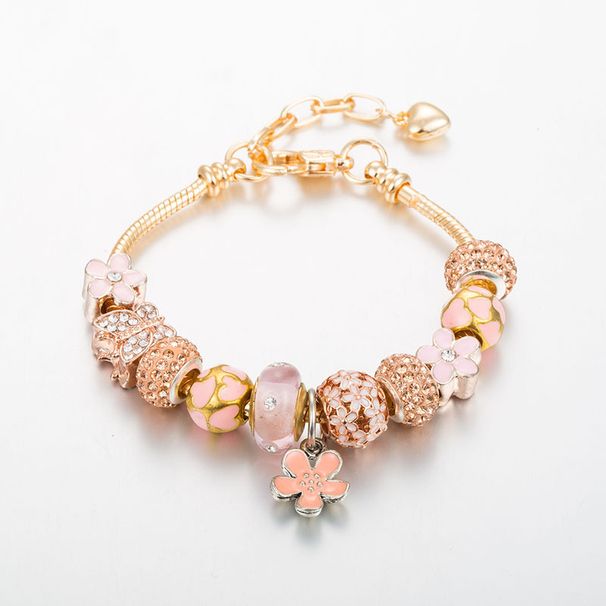Panjia's New Alloy Diamond Large Hole Beads DIY Pink Flower Pendant Panjia Bracelet Girl_ipsvogv.com