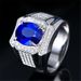 Open Mouth Bold Large Loose Blue Platinum Plated Inlaid With Colorful Gemstones Full Diamond Cluster Men's Ring_ipsvogv.com
