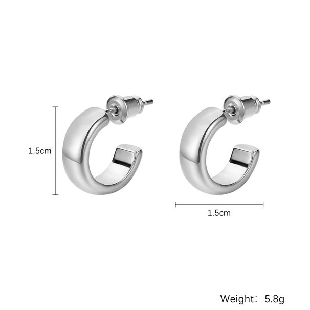 French retro silver needle earrings personality elegant C shaped electroplated real gold copper earrings_ipsvogv.com