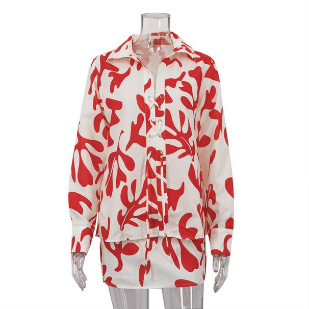 Women's Clothing summer printed short skirt lapel loose women's shirt casual suit_ipsvogv.com