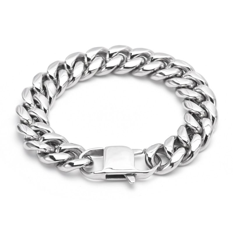 Men's Titanium Steel Trendy Bracelet 14MM Wide Cuban Chain Fashionable Mirror Finish Hip Hop Jewelry_ipsvogv.com