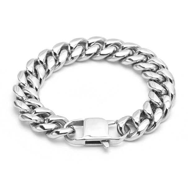 Men's Titanium Steel Trendy Bracelet 14MM Wide Cuban Chain Fashionable Mirror Finish Hip Hop Jewelry_ipsvogv.com