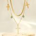 Turquoise Stainless Steel Necklace - Double Layer Diamond Cross Pendant With Gold Plated Chain_ipsvogv.com