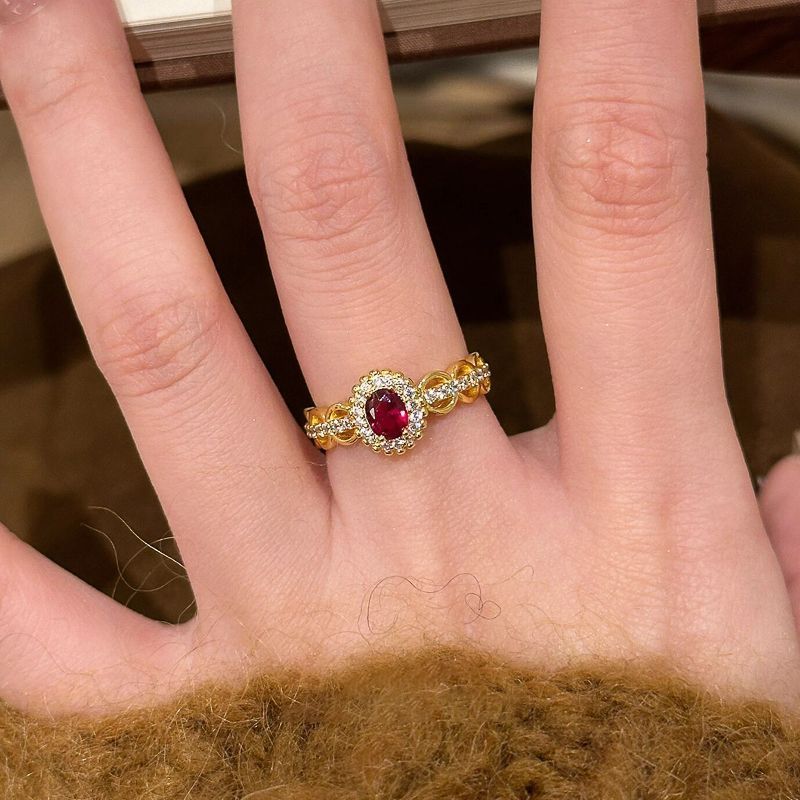Crimson Queen "Pigeon Blood Red Zircon Lace Ring, Medieval Light Luxury Versatile Ins High End Sensation White Ring_ipsvogv.com