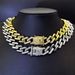 Hip Hop Trend 12mm Spacing Cuban Chain With Diamond Inlaid Bracelet For Men And Women Hiphop Gold-plated Necklace_ipsvogv.com