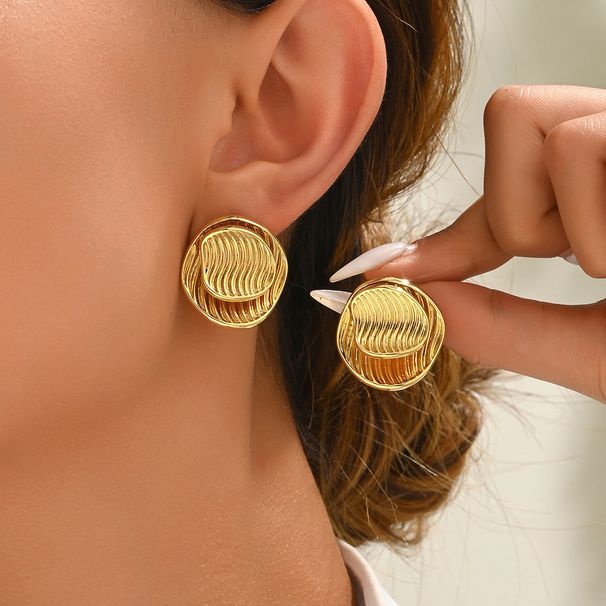 Minimalist antique style women's high-end with personalized circular waves, niche double-layer design and earrings_ipsvogv.com