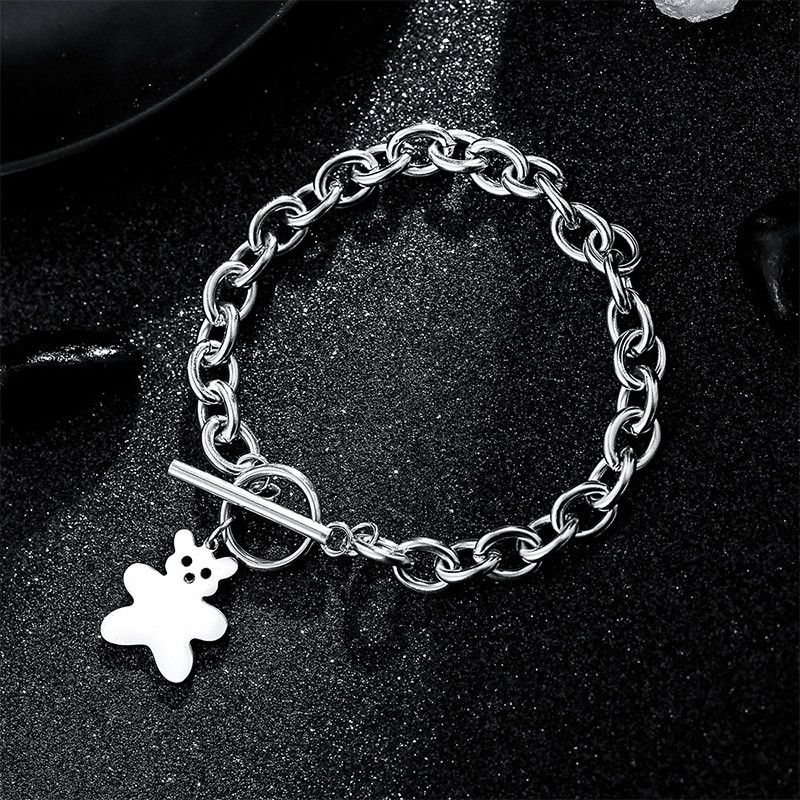 Titanium Steel Bear OT Bracelet Minimalist Hip-Hop Trendy Brand Unisex Personality Versatile Couple Bestie Matching_ipsvogv.com