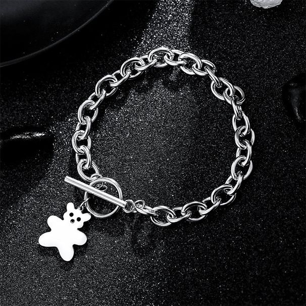 Titanium Steel Bear OT Bracelet Minimalist Hip-Hop Trendy Brand Unisex Personality Versatile Couple Bestie Matching_ipsvogv.com