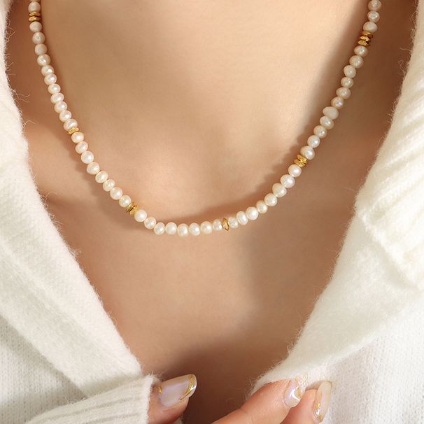 French Irregular Freshwater Pearl Titanium Steel Accessories Personalized Temperament Necklace Exquisite And Elegant_ipsvogv.com